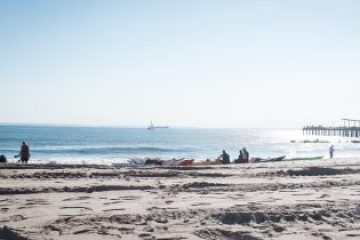 a group of people on a beach
