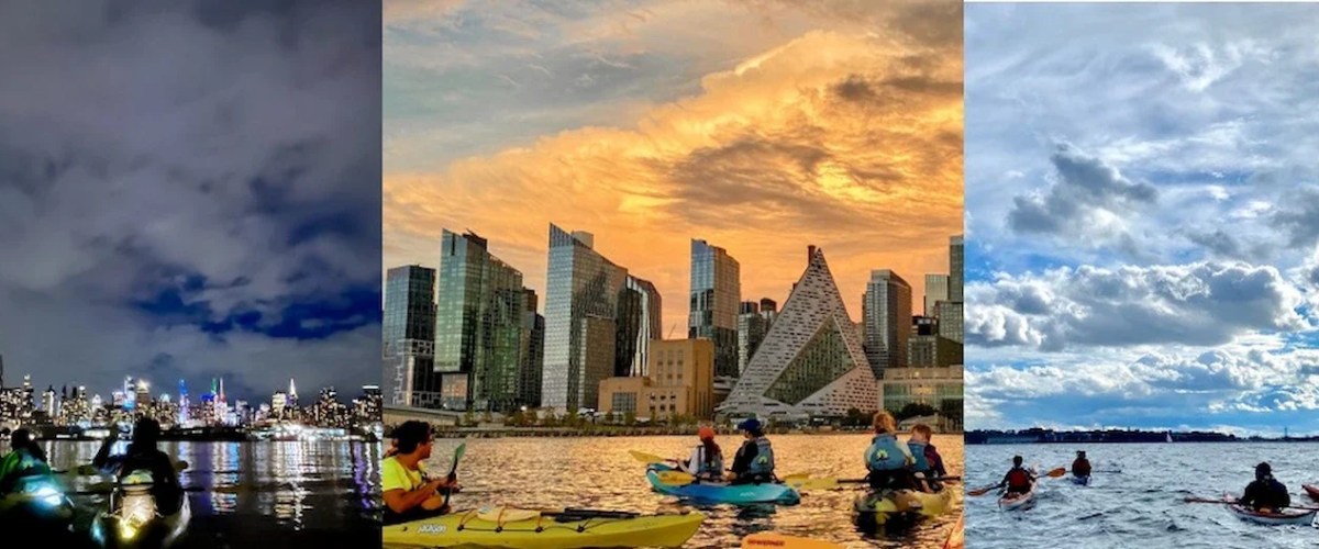 Kayak tours in NYC at night and sunset on the Hudson River