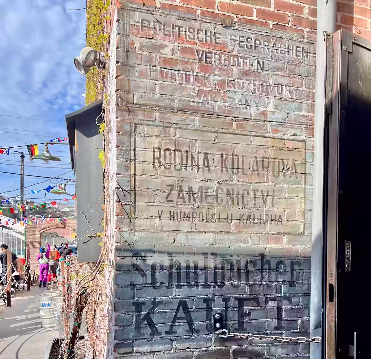 Brick wall at the biergarten.