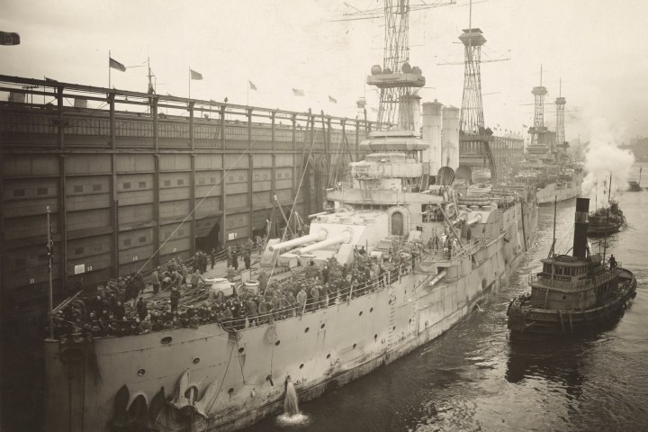 a large ship in the water