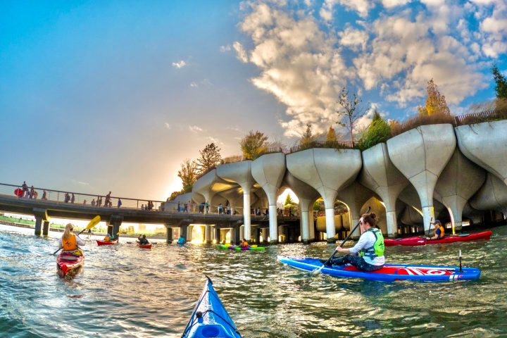 kayakers on the Hudson River at Little Island