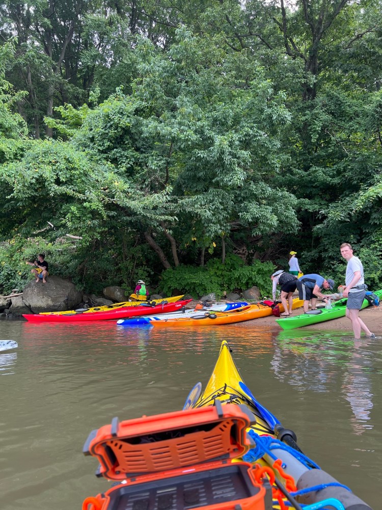 a group of people rowing a boat in the water