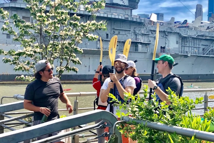 Manhattan Kayak Co's low-cost public program at Pier 84; 45-minute rentals with expert safety-watch and full indoor amenities.